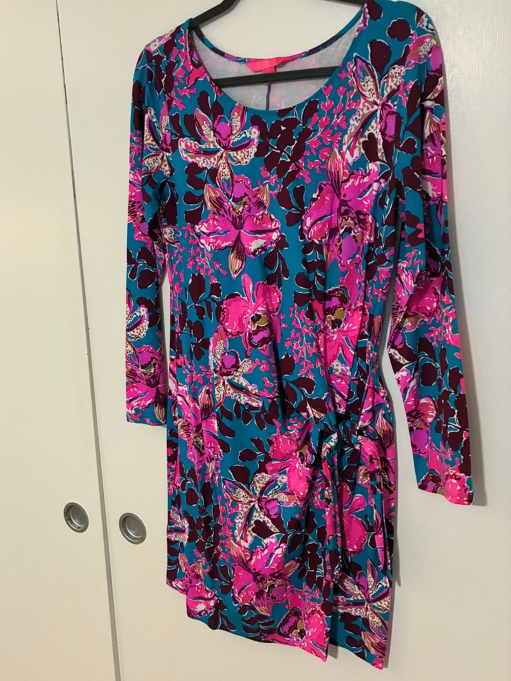 Lily Pulitzer Teal & Hot Pink Floral Long-Sleeve Dress